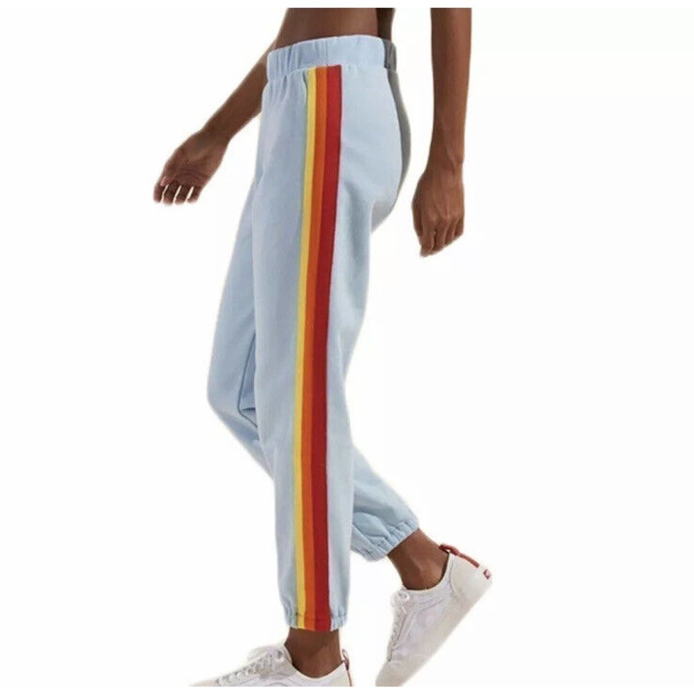 WESLEY Blue Jogger Sweatpants Rainbow Stripe Women’s XS